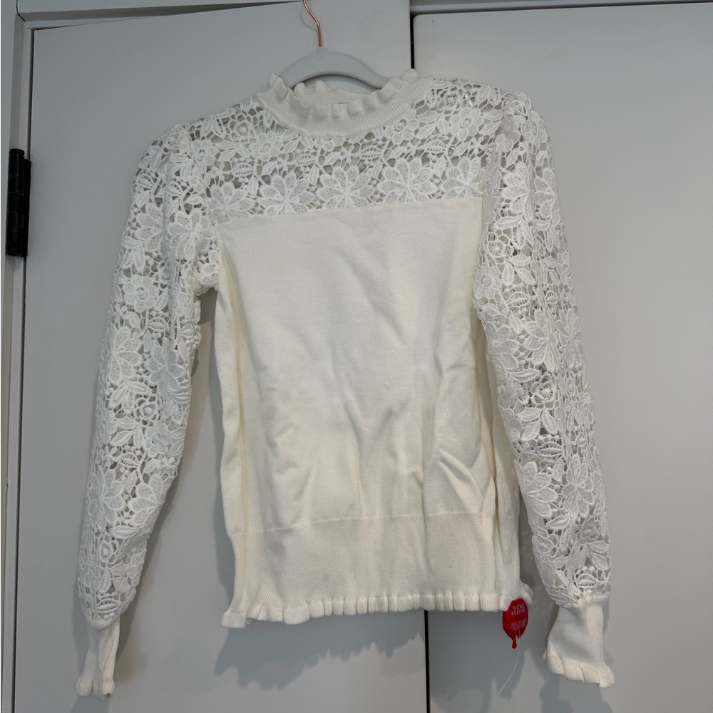 Elie Tahari Cream Lace Sweater Blouse
